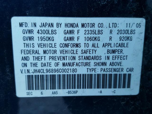 JH4CL96896C002180 - 2006 ACURA TSX BLUE photo 10