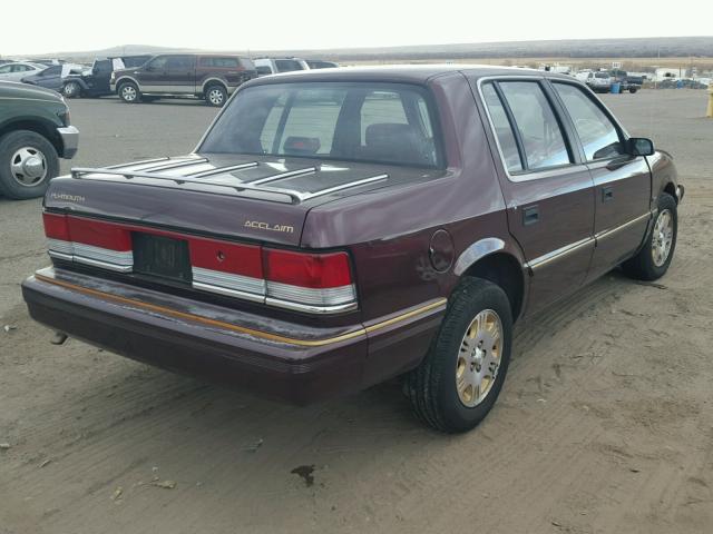 3P3XA4636PT649612 - 1993 PLYMOUTH ACCLAIM MAROON photo 4