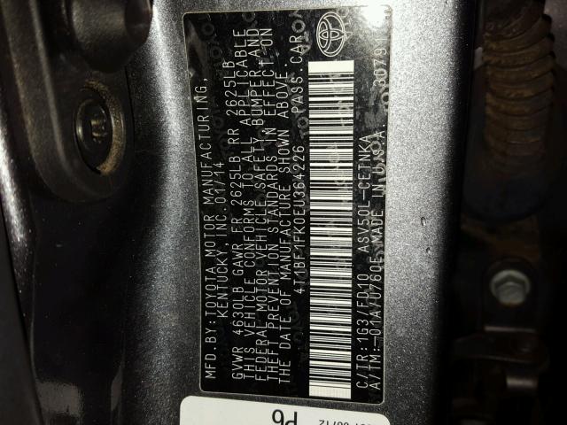 4T1BF1FK0EU364226 - 2014 TOYOTA CAMRY L GRAY photo 10