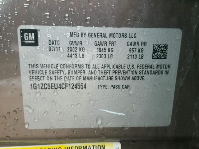 1G1ZC5EU4CF124564 - 2012 CHEVROLET MALIBU 1LT TAN photo 10