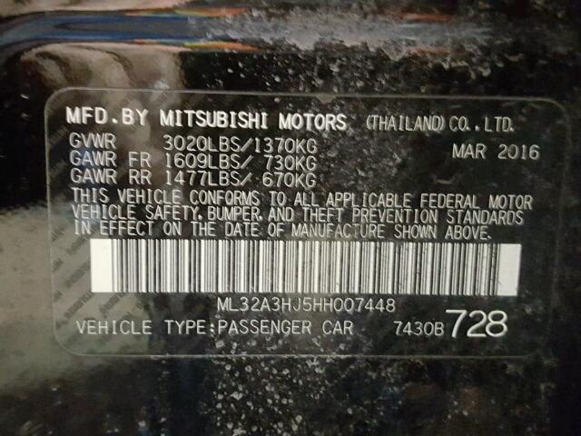 ML32A3HJ5HH007448 - 2017 MITSUBISHI MIRAGE ES BLACK photo 10