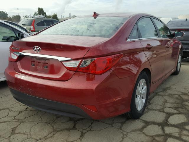 5NPEB4ACXEH828681 - 2014 HYUNDAI SONATA GLS RED photo 4