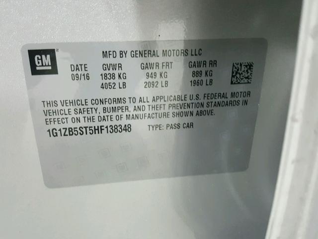 1G1ZB5ST5HF138348 - 2017 CHEVROLET MALIBU LS 银色 照片 10