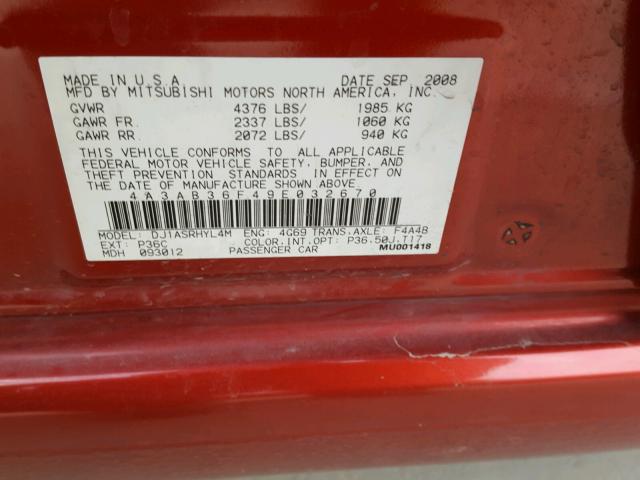 4A3AB36F49E032670 - 2009 MITSUBISHI GALANT ES RED photo 10