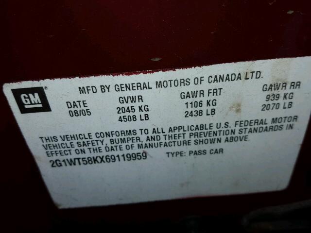 2G1WT58KX69119959 - 2006 CHEVROLET IMPALA LT BURGUNDY photo 10