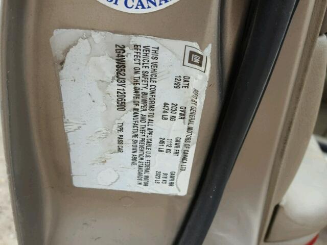 2G4WS52J3Y1206500 - 2000 BUICK CENTURY CU TAN photo 10