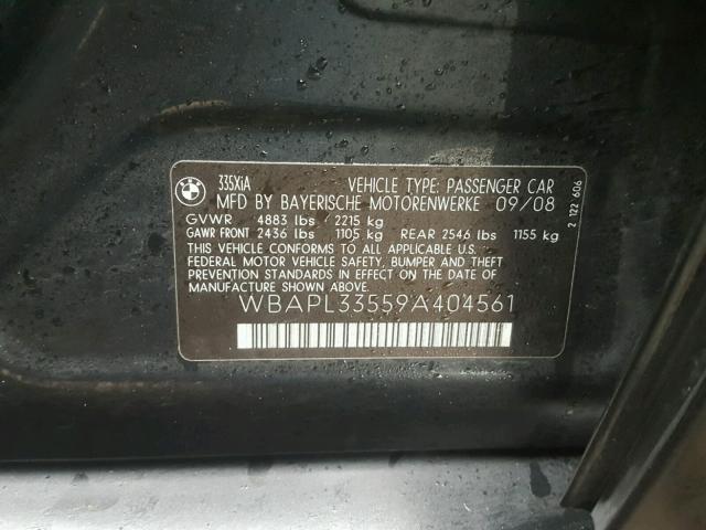 WBAPL33559A404561 - 2009 BMW 335 XI BLACK photo 10