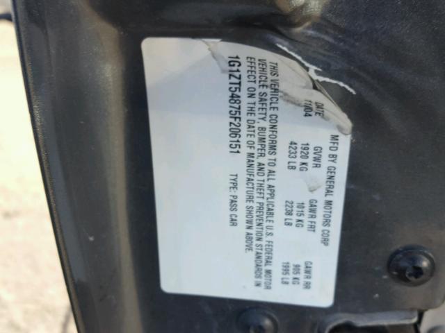 1G1ZT54875F206151 - 2005 CHEVROLET MALIBU LS CHARCOAL photo 10