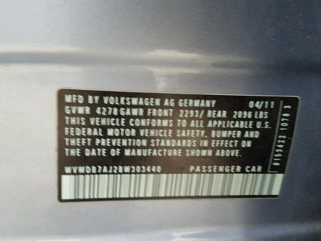 WVWDB7AJ2BW303440 - 2011 VOLKSWAGEN GOLF 蓝色 照片 10