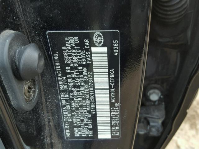 4T1BE32K14U376422 - 2004 TOYOTA CAMRY LE BLACK photo 10