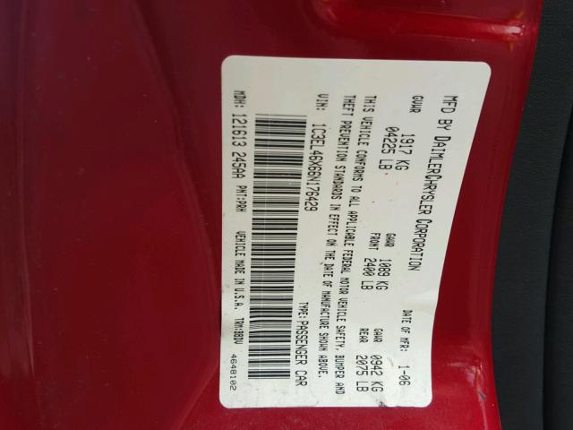 1C3EL46X66N176429 - 2006 CHRYSLER SEBRING RED photo 10