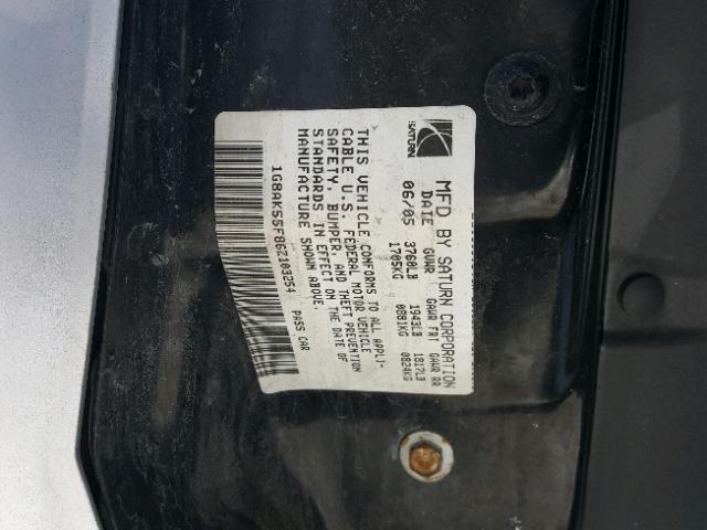 1G8AK55F86Z103254 - 2006 SATURN ION LEVEL SILVER photo 10