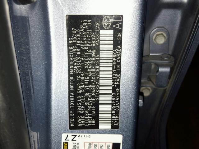 2T1KR32E47C681515 - 2007 TOYOTA COROLLA MA BLUE photo 10