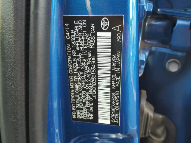 JTDKDTB35E1564508 - 2014 TOYOTA PRIUS C BLUE photo 10