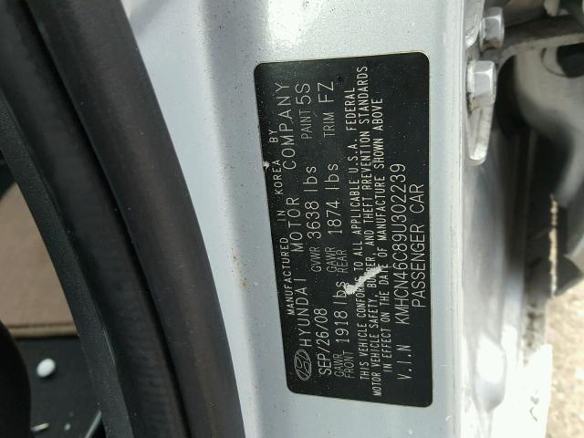 KMHCN46C89U302239 - 2009 HYUNDAI ACCENT GLS SILVER photo 10