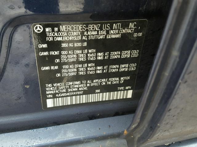 4JGAB54E5YA178117 - 2000 MERCEDES-BENZ ML 320 蓝色 照片 10