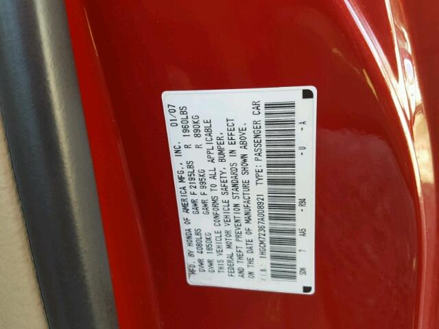 1HGCM72367A008921 - 2007 HONDA ACCORD LX RED photo 10