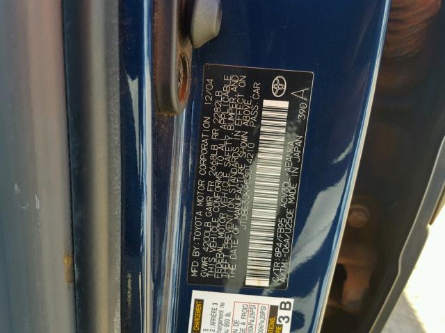 JTDBE30K953014210 - 2005 TOYOTA CAMRY LE ლურჯი ფოტო 10