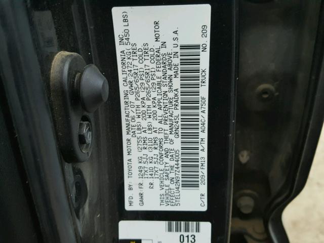 5TELU42N97Z444005 - 2007 TOYOTA TACOMA DOU BLACK photo 10