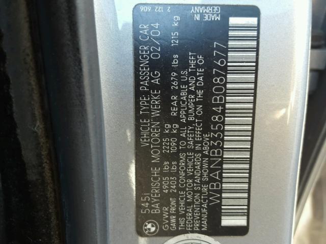 WBANB33584B087677 - 2004 BMW 545 I GRAY photo 10