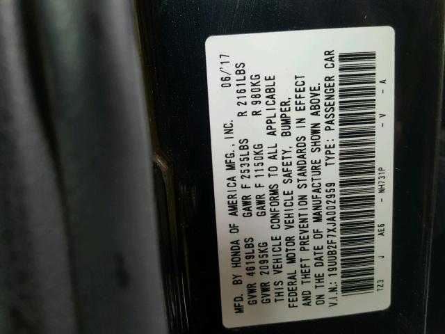 19UUB2F7XJA002959 - 2018 ACURA TLX ADVANC BLACK photo 10