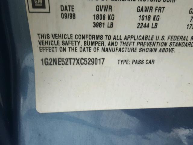 1G2NE52T7XC529017 - 1999 PONTIAC GRAND AM S 蓝色 照片 10