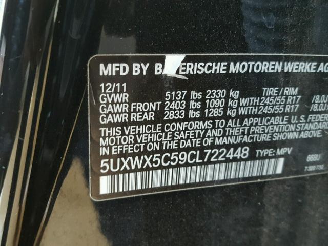 5UXWX5C59CL722448 - 2012 BMW X3 XDRIVE2 Czarny zdjęcie 10