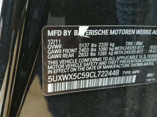 5UXWX5C59CL722448 - 2012 BMW X3 XDRIVE2 BLACK photo 10