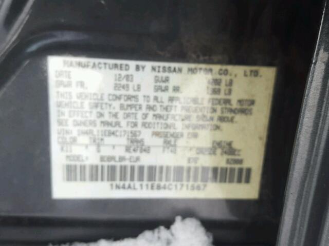 1N4AL11E84C171567 - 2004 NISSAN ALTIMA BAS GRAY photo 10