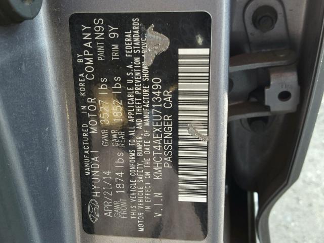 KMHCT4AEXEU713490 - 2014 HYUNDAI ACCENT GLS GRAY photo 10