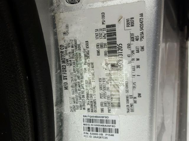 3FAHP0HA5CR131205 - 2012 FORD FUSION SE SILVER photo 10