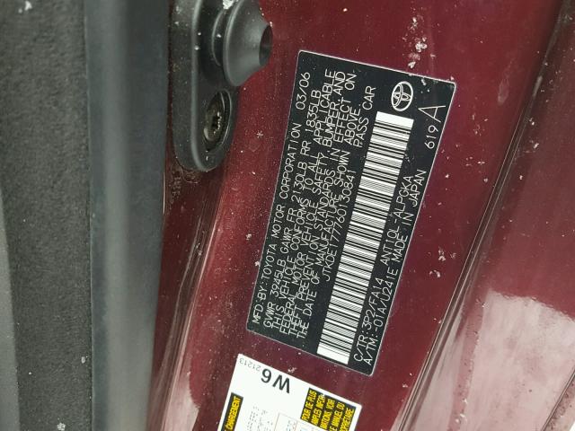 JTKDE177760130841 - 2006 TOYOTA SCION TC 勃艮第红 照片 10