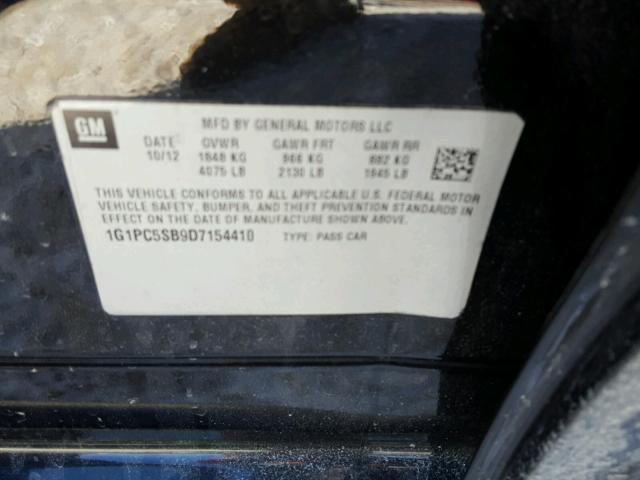 1G1PC5SB9D7154410 - 2013 CHEVROLET CRUZE LT BLACK photo 10