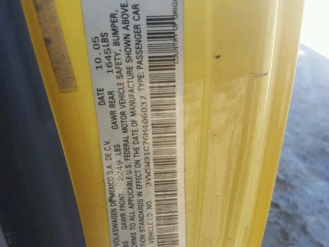 3VWSW31C76M406037 - 2006 VOLKSWAGEN NEW BEETLE 黄色 照片 10