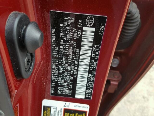 4T1BF1FK3HU640189 - 2017 TOYOTA CAMRY LE RED photo 10