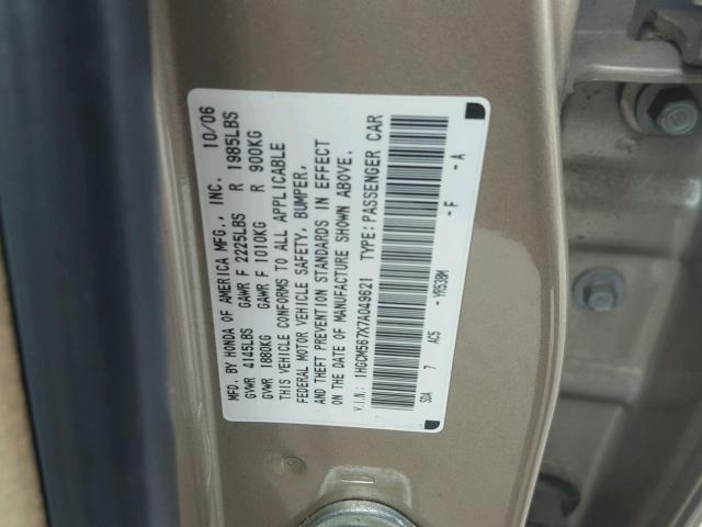 1HGCM567X7A049621 - 2007 HONDA ACCORD EX GOLD photo 10