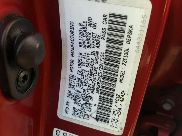 1NXBR32E57Z917104 - 2007 TOYOTA COROLLA CE RED photo 10