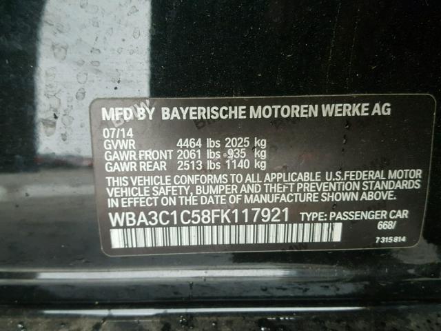 WBA3C1C58FK117921 - 2015 BMW 328 I SULE BLACK photo 10