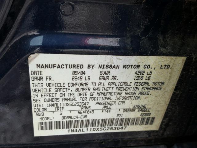 1N4AL11DX5C253647 - 2005 NISSAN ALTIMA S BLUE photo 10