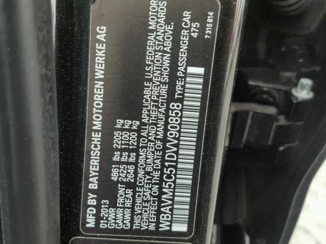 WBAVM5C51DVV90858 - 2013 BMW X1 XDRIVE3 BLACK photo 10