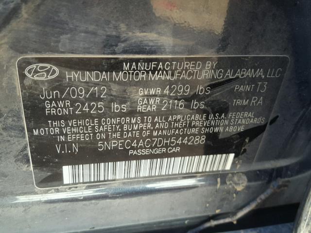 5NPEC4AC7DH544288 - 2013 HYUNDAI SONATA SE BLACK photo 10