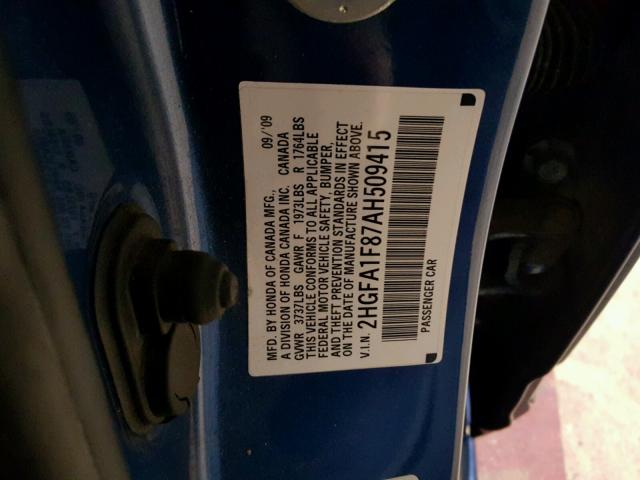 2HGFA1F87AH509415 - 2010 HONDA CIVIC EX ლურჯი ფოტო 10