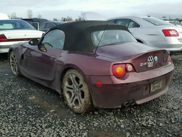 4USBT53483LT21339 - 2003 BMW Z4 3.0 BURGUNDY photo 3