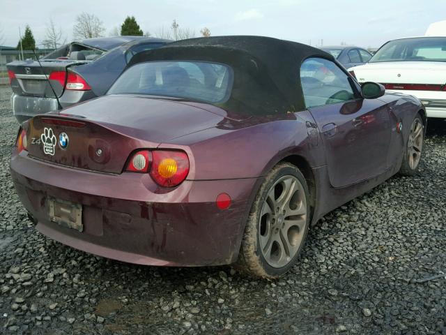 4USBT53483LT21339 - 2003 BMW Z4 3.0 BURGUNDY photo 4