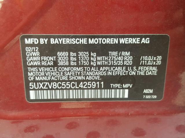 5UXZV8C55CL425911 - 2012 BMW X5 XDRIVE5 Kastanienbraun Foto 10