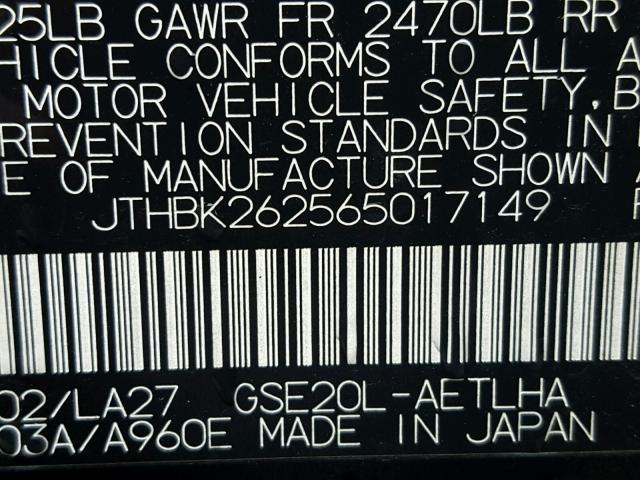 JTHBK262565017149 - 2006 LEXUS IS 250 BLACK photo 10