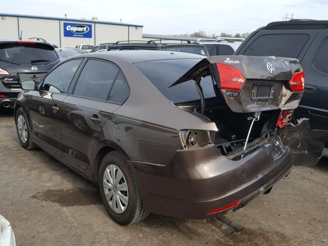 3VW2K7AJ7EM217226 - 2014 VOLKSWAGEN JETTA BASE BROWN photo 3