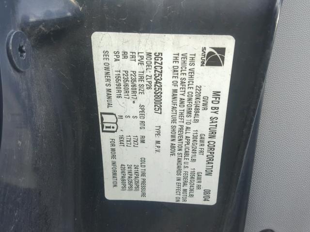 5GZCZ53425S800257 - 2005 SATURN VUE BLACK photo 10