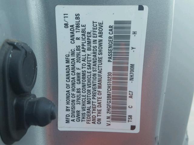 2HGFG3B87CH510230 - 2012 HONDA CIVIC EX 银色 照片 10