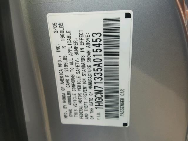 1HGCM71335A015453 - 2005 HONDA ACCORD LX GRAY photo 10